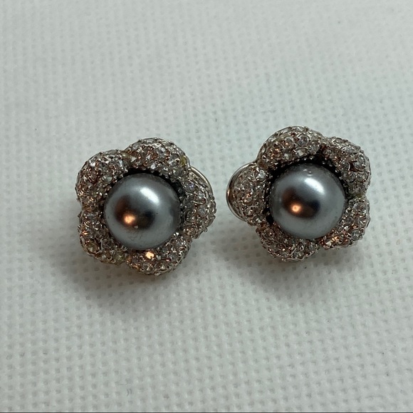 NWOT Sterling Silver, Crystal and Faux Pearl Pierced Earrings - Picture 2 of 8